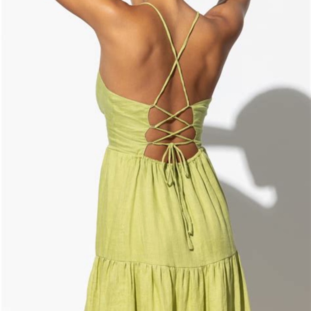 Lusana Sz 4 linen Green Maxi Dress
